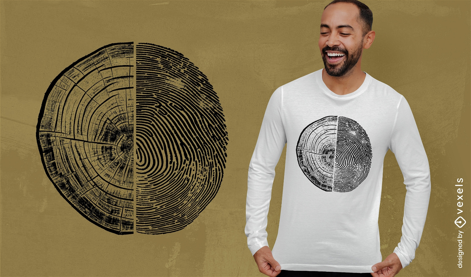 Anéis de árvores e design de camiseta com impressão digital