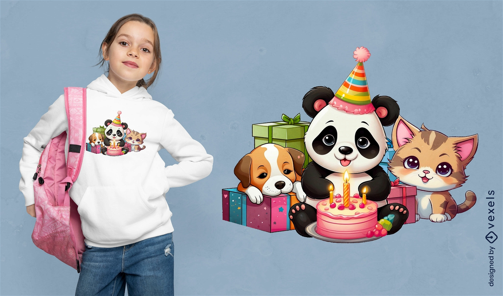 T-Shirt-Design mit Geburtstagsparty-Tieren