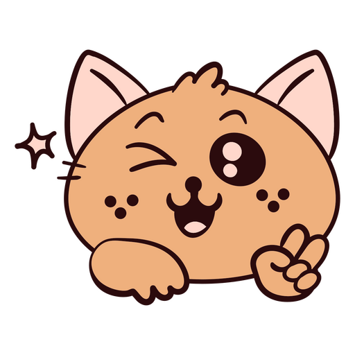 Playful cat illustration with peace sign PNG Design
