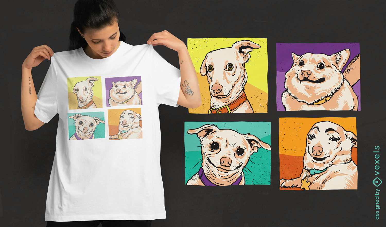 Diseño de camiseta de collage de memes de perros.