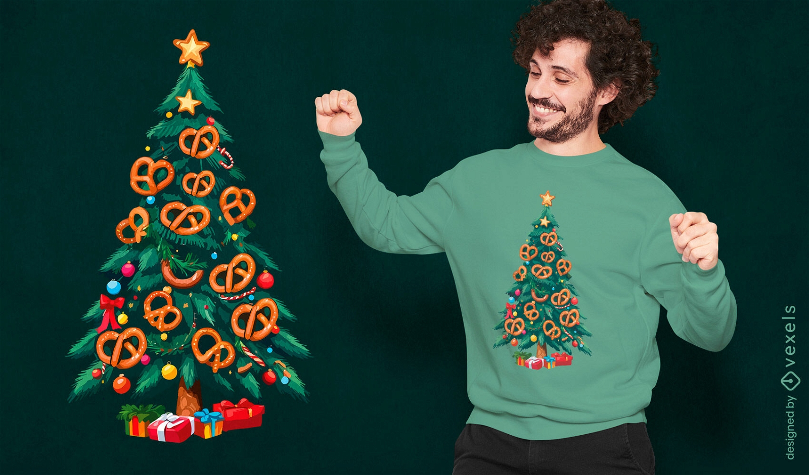 Design de camiseta com ?rvore de Natal pretzel