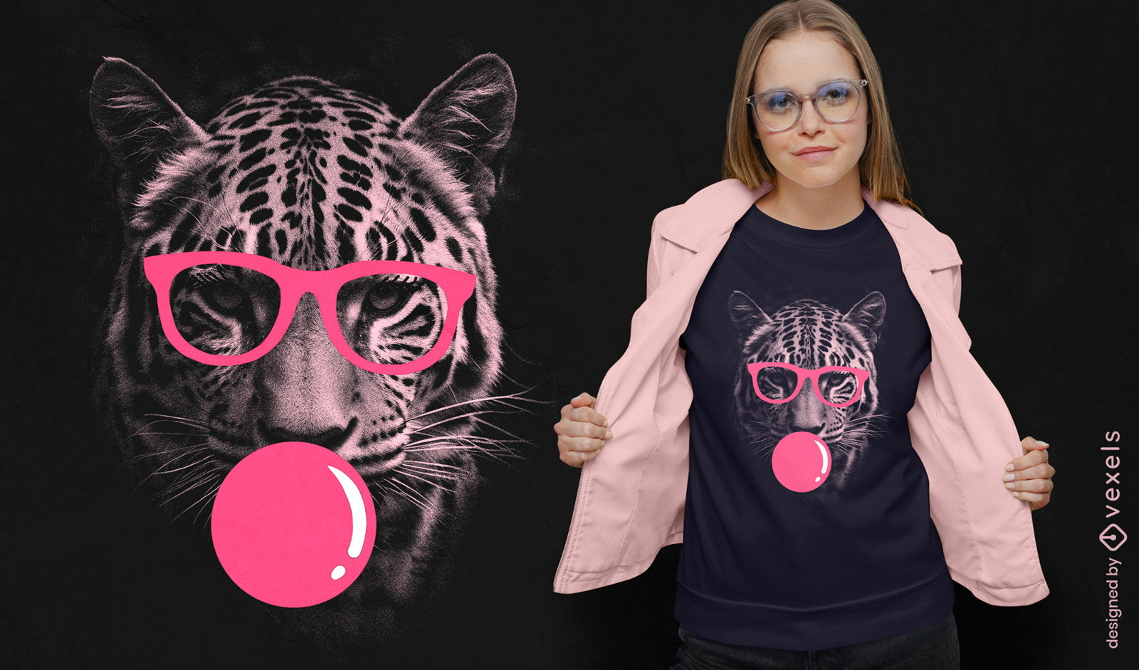 Design de camiseta de jaguar chiclete