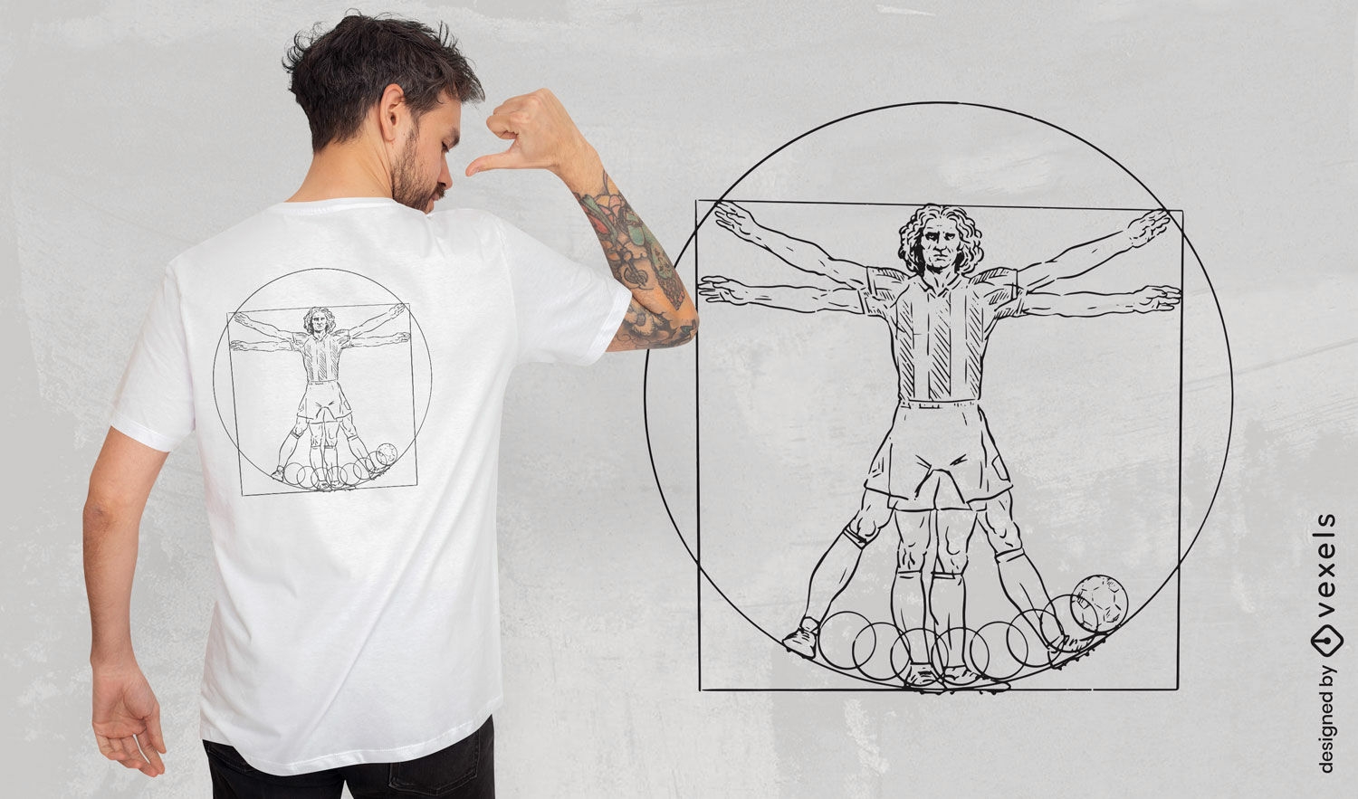 Design artístico de camiseta do homem vitruviano