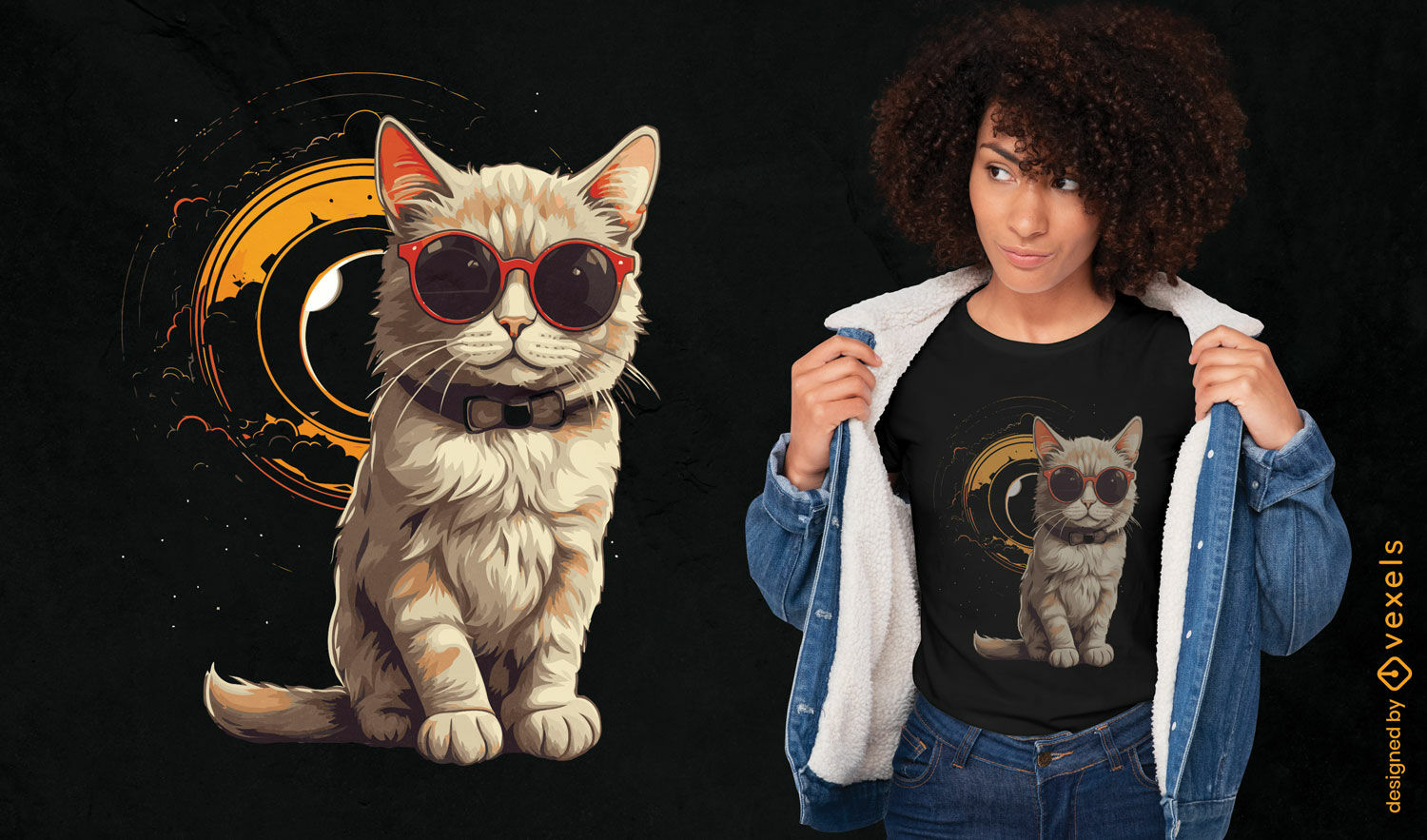 Design de camiseta com eclipse de gato astronômico