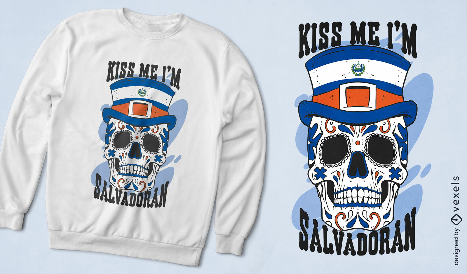 Diseño de camiseta de calavera salvadoreña.