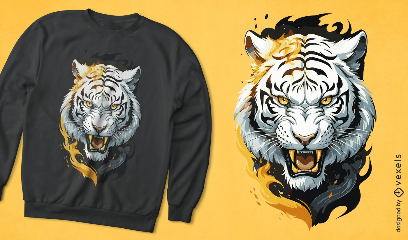 Diseño de camiseta de tigre ardiente.