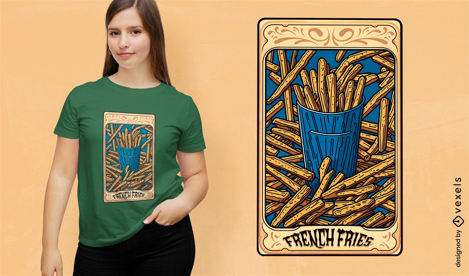 Diseño de camiseta de tarot de papas fritas.