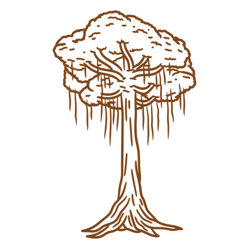 Ilustração elegante de uma árvore com raízes ondulantes. Desenho PNG