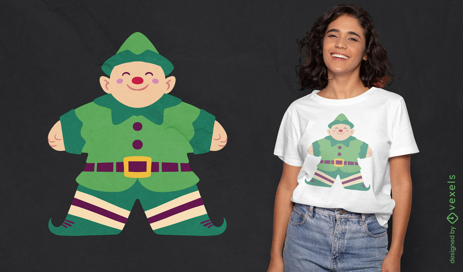 Diseño de camiseta de elfo navideño alegre.