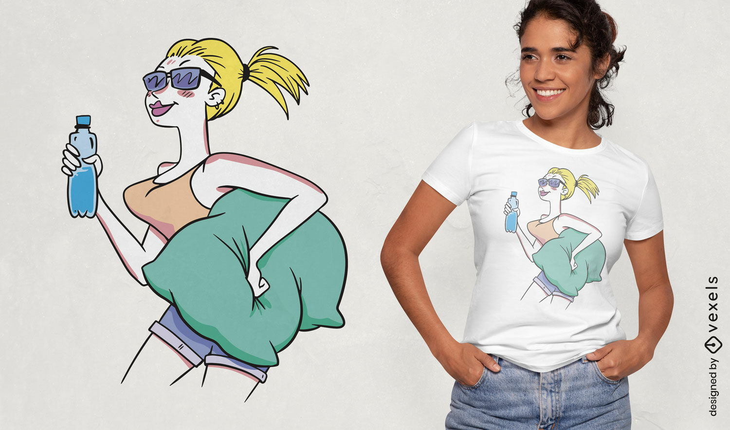 Diseño de camiseta de personaje femenino activo.