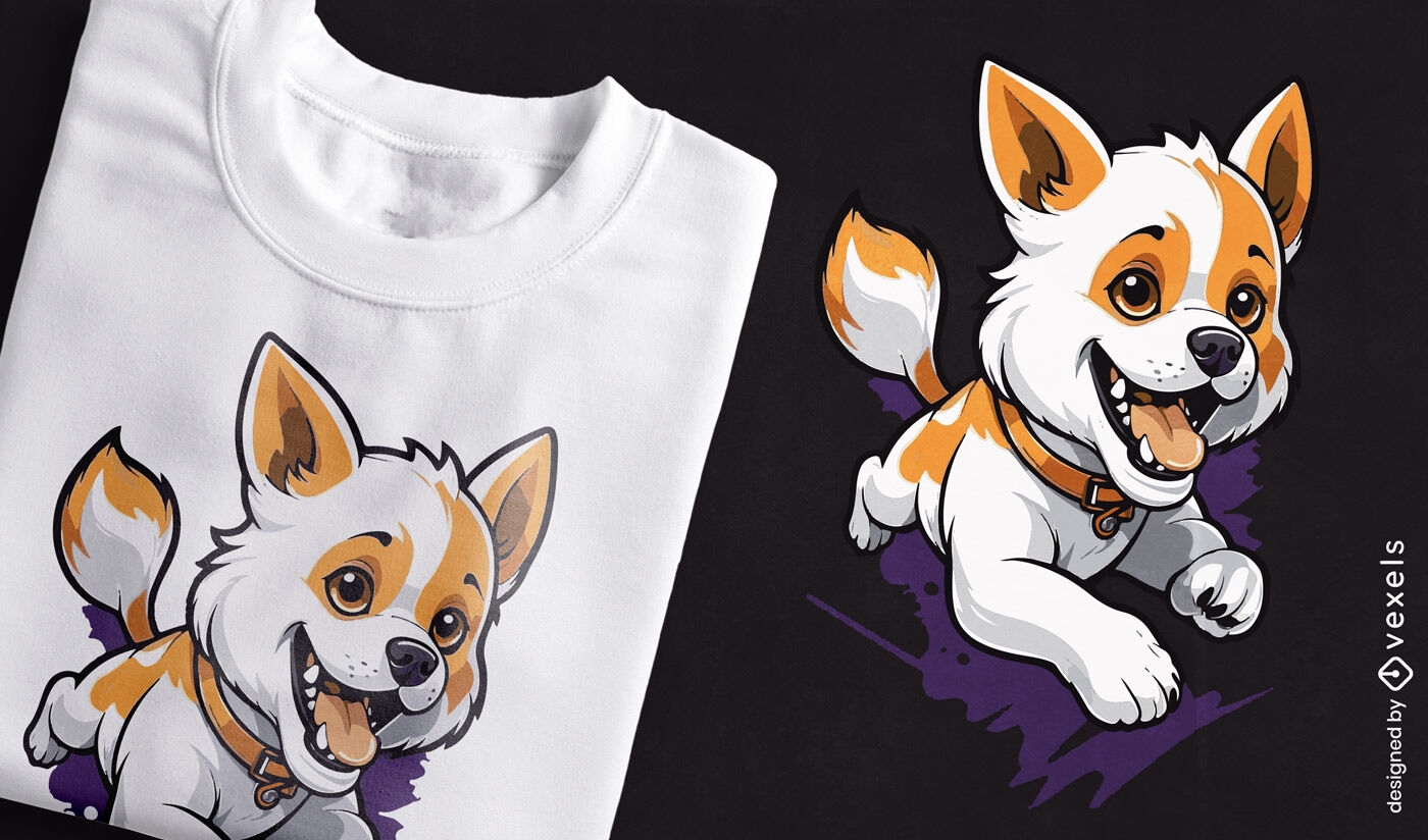 Diseño de camiseta de corgi juguetón.