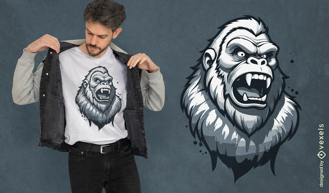 Design agressivo de camiseta de gorila