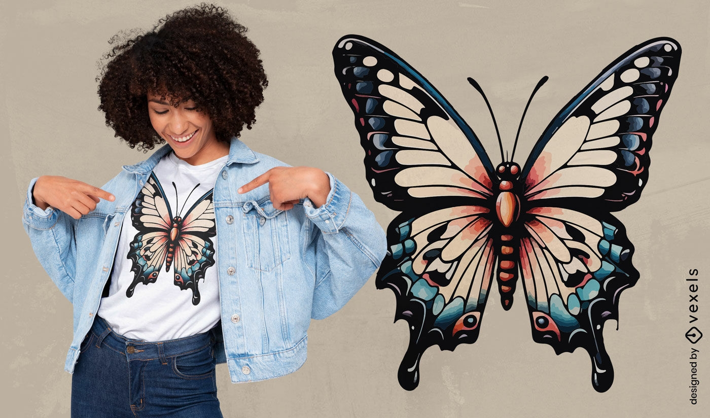 Design vibrante de camiseta com borboleta