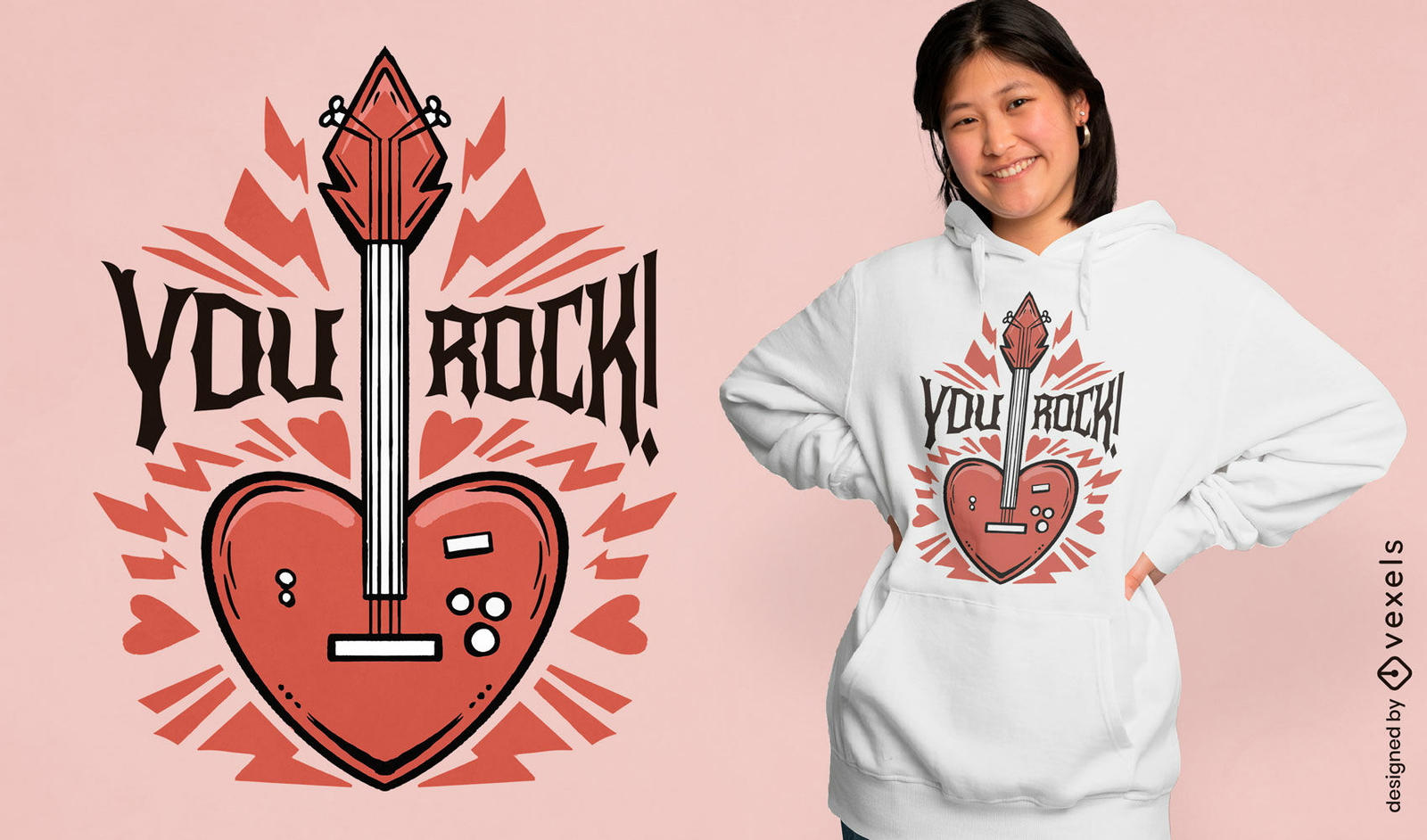 Diseño de camiseta de guitarra de rock y romance.