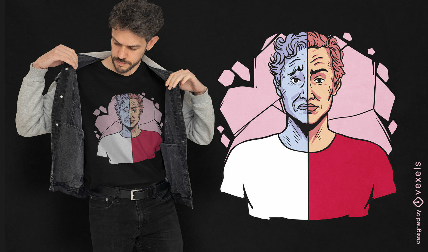 Design artístico de camiseta com retrato