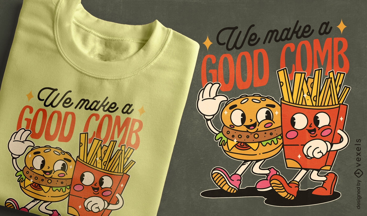 Diseño de camiseta de amistad de comida rápida.