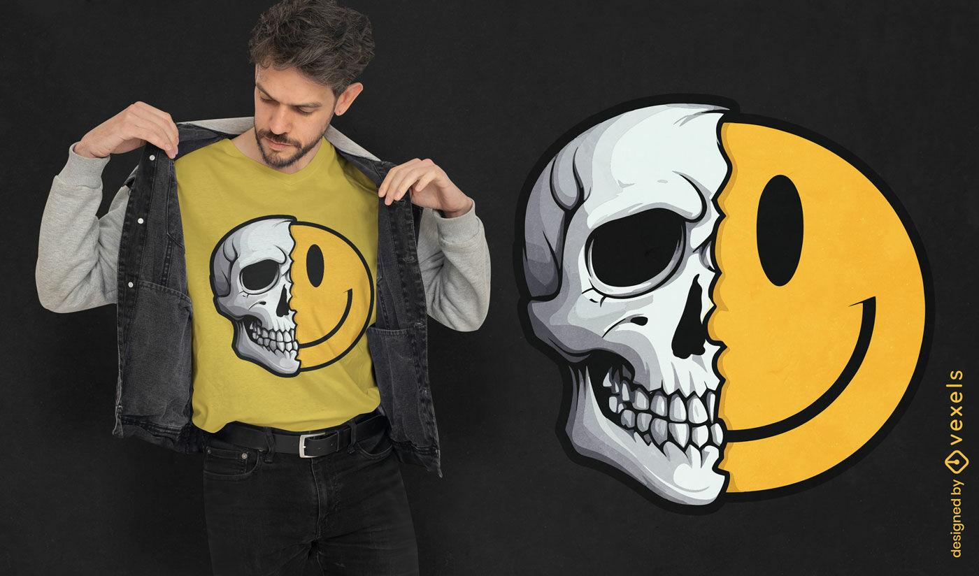 Diseño de camiseta sonriente de dos caras.