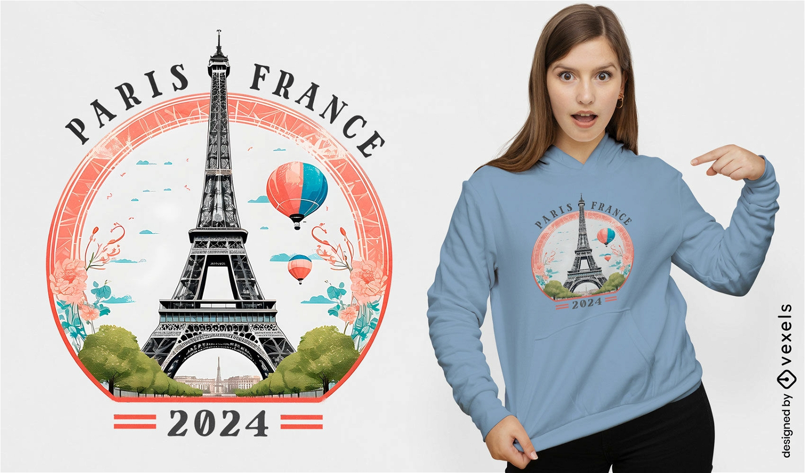 Design de camiseta da Torre Eiffel de Paris 2024