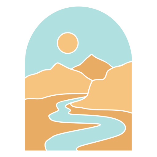 Ilustração dos desenhos animados de um rio no deserto Desenho PNG