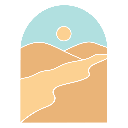 Flat icon of a desert with a sun in the background PNG Design