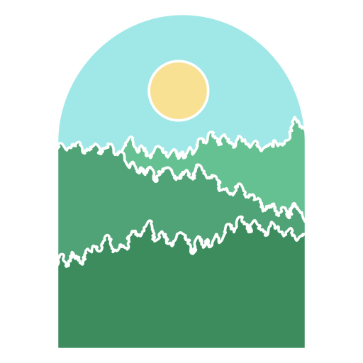 Cartoon illustration of a forest with trees and a sun PNG Design
