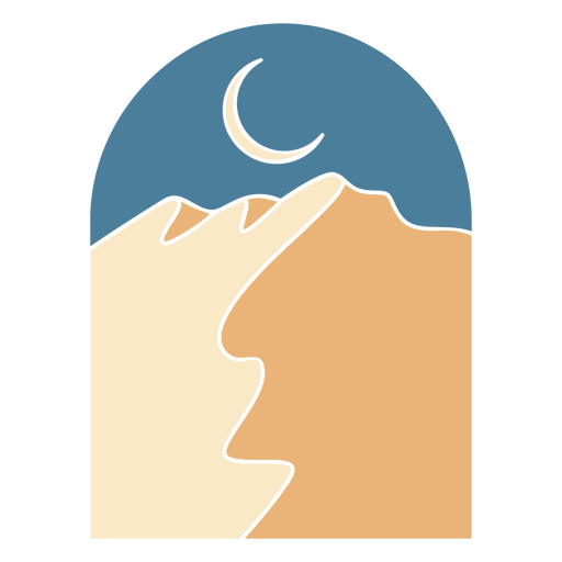Silhouette of a mountain with a crescent in the sky PNG Design