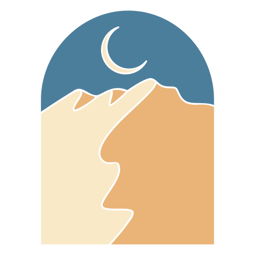 Silueta de una montaña con una media luna en el cielo Diseño PNG