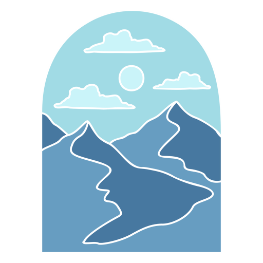 Ilustración de montañas y nubes en el cielo. Diseño PNG