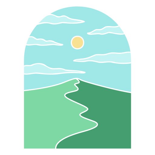 Cartoon illustration of a hill with a sun in the sky PNG Design