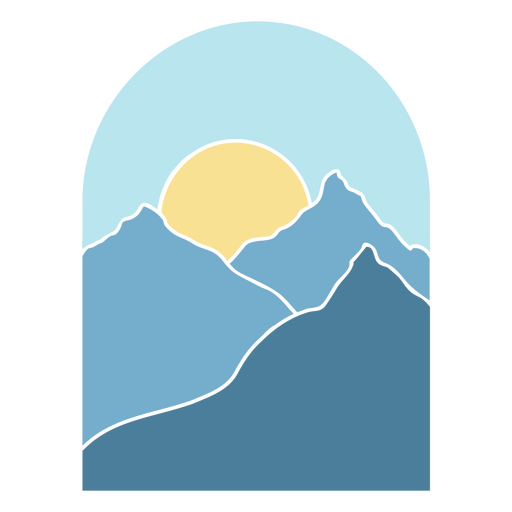 Mountain range with a sun in the middle of it PNG Design
