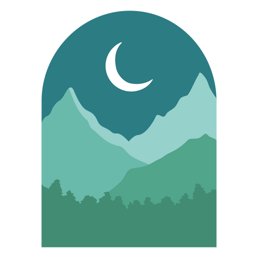 The moon and mountains with a crescent in the sky PNG Design