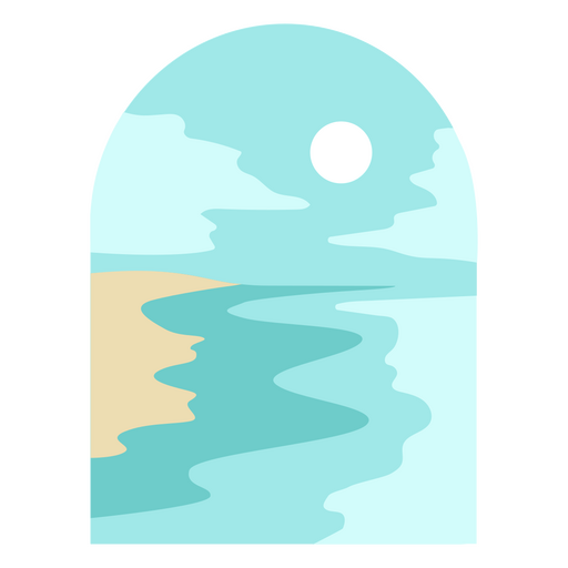 Imagen de una playa con la luna de fondo. Diseño PNG