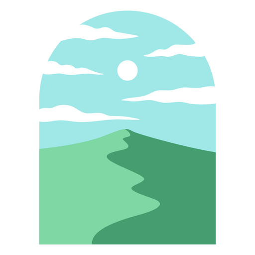 Flat icon of a hill with a mountain in the background PNG Design
