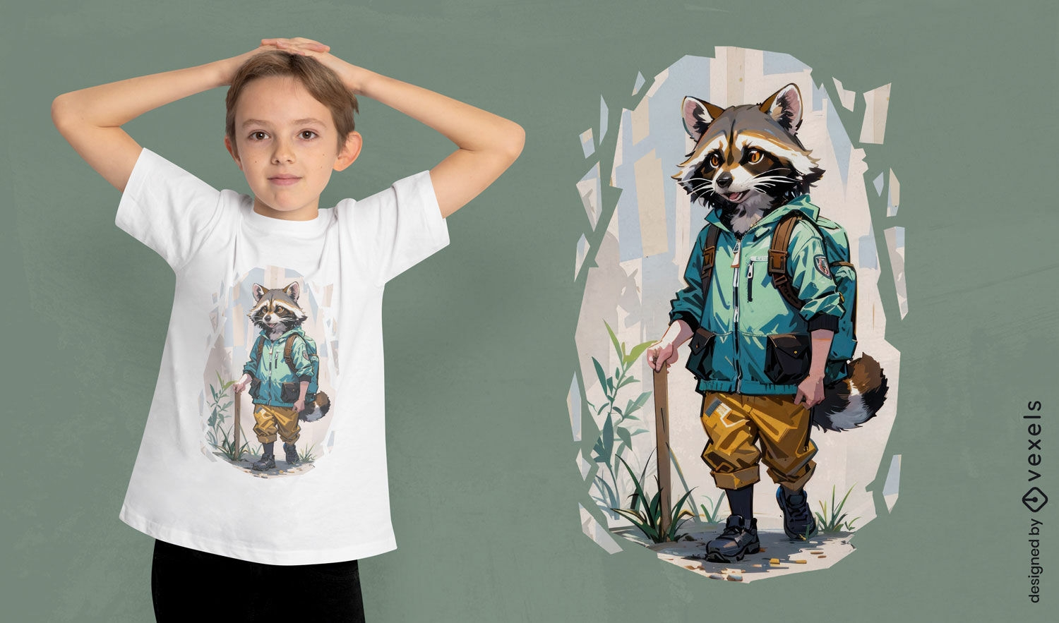 Raccoon hiker t-shirt design