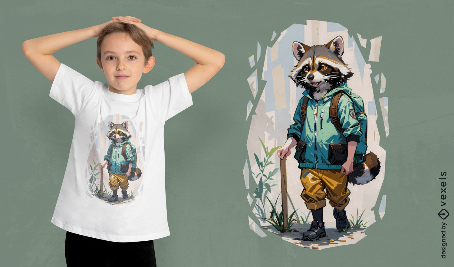 Waschbär-Wanderer-T-Shirt-Design