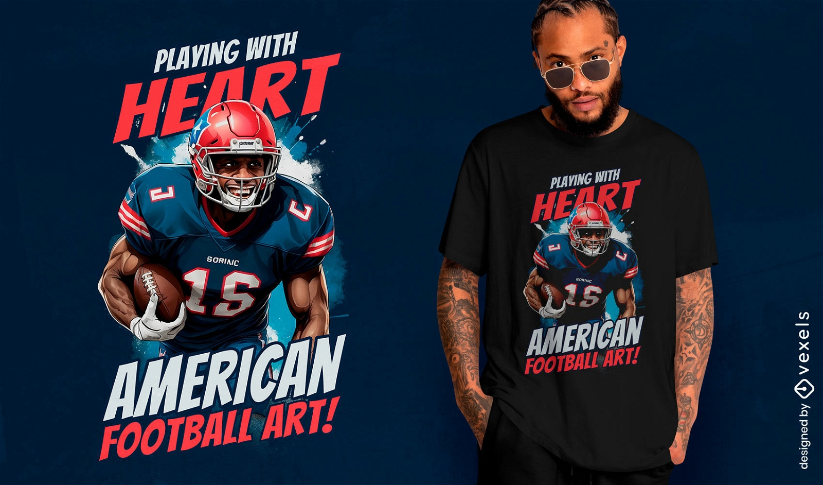 Design de camiseta com arte de futebol americano
