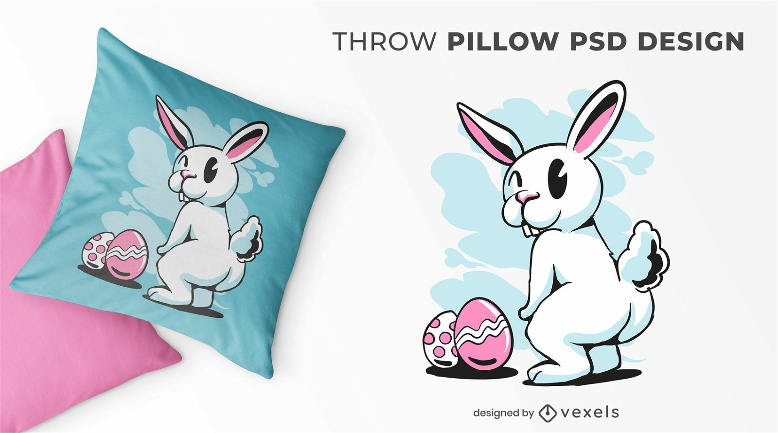 Diseño de almohada de Pascua con conejo humorístico.
