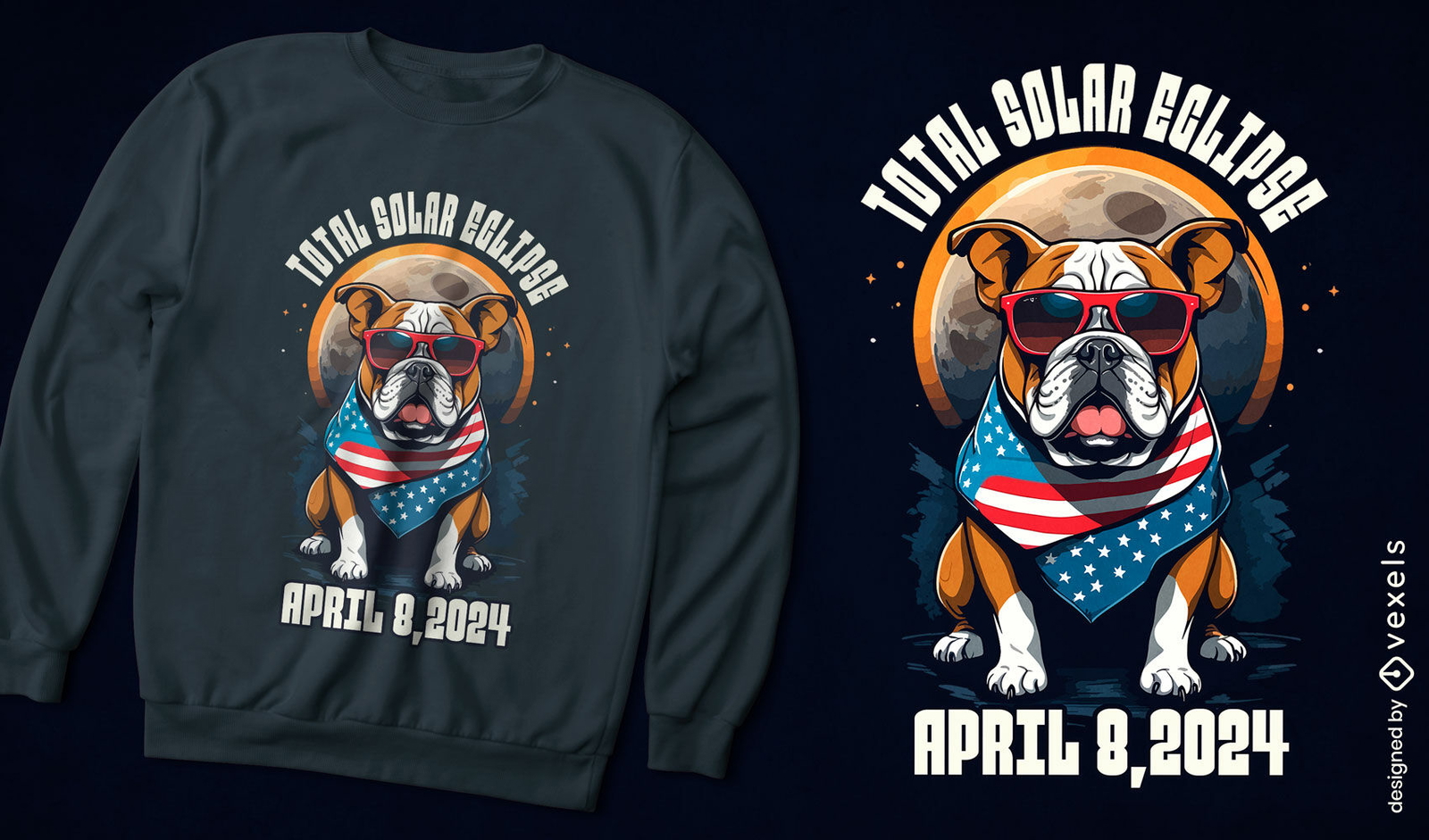 Diseño de sudadera con capucha Bulldog con eclipse solar