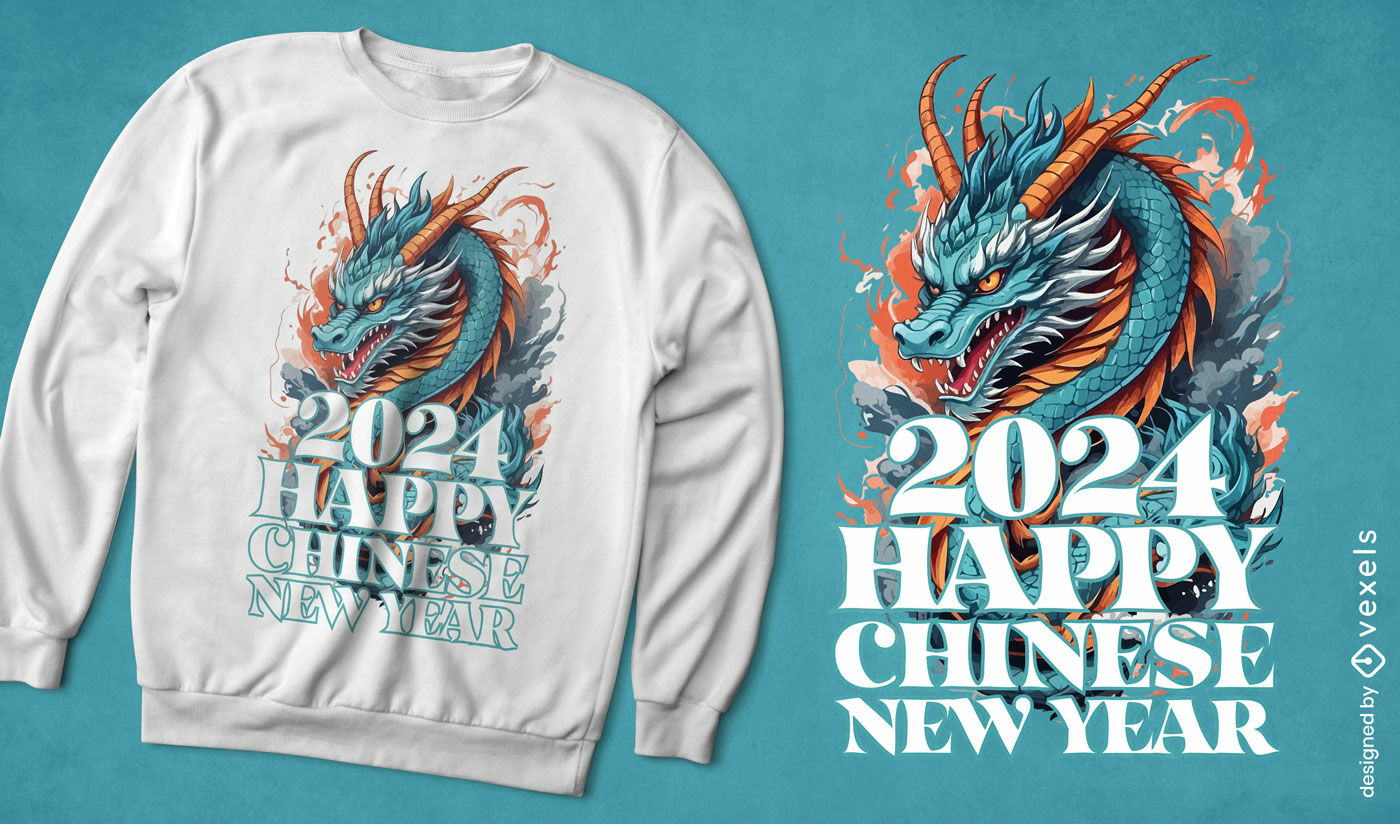 Diseño de camiseta dragón chino 2024.