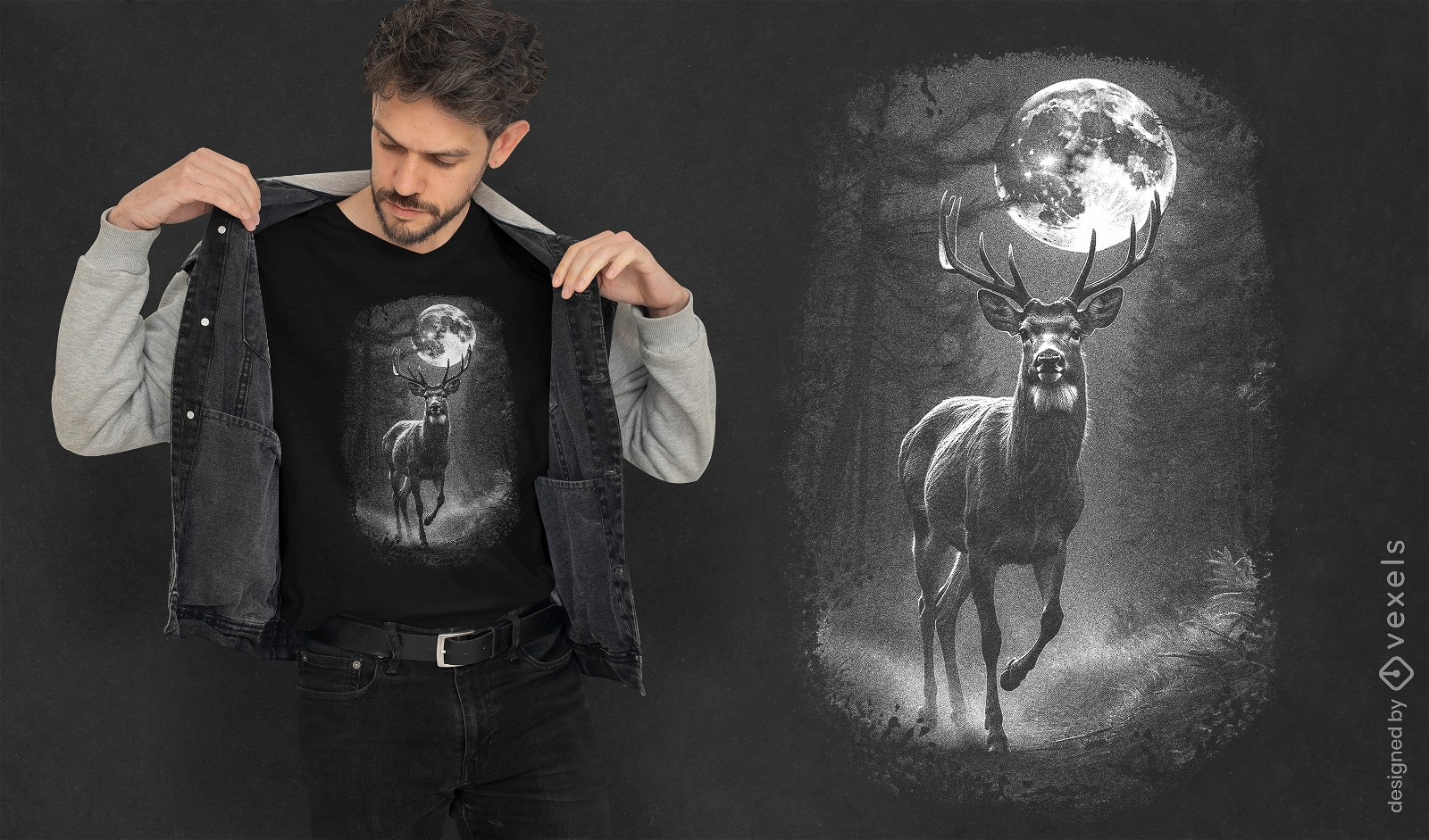 Diseño de camiseta de ciervo a la luz de la luna.