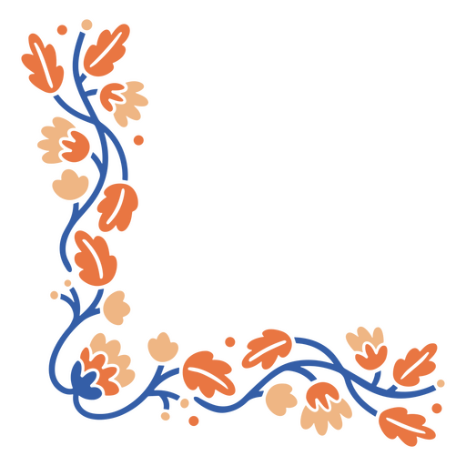 DUPLICADO Borda floral laranja e azul Desenho PNG