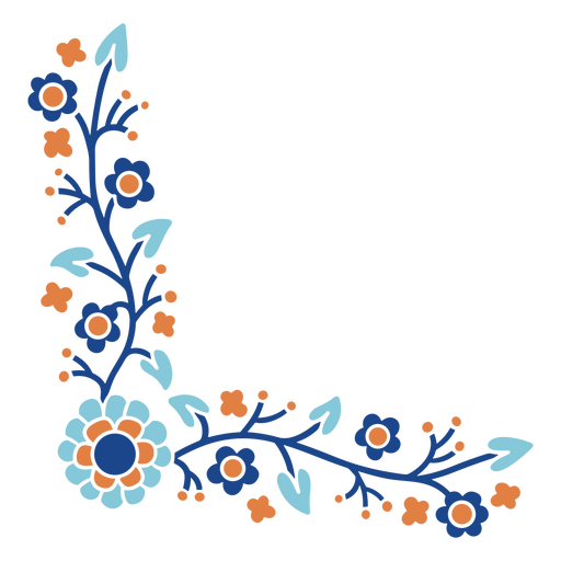 Blaues und orangefarbenes Blumenmuster PNG-Design