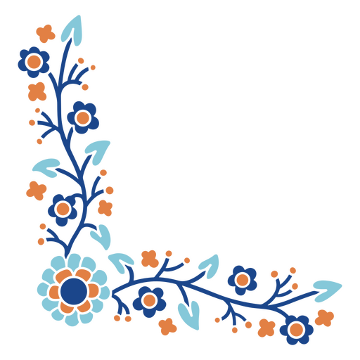 Diseño floral azul y naranja. Diseño PNG