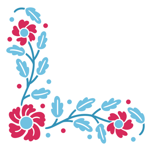 Design floral com flores azuis e rosa Desenho PNG