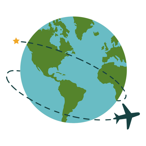 Plane flying around the earth with a star in the middle PNG Design