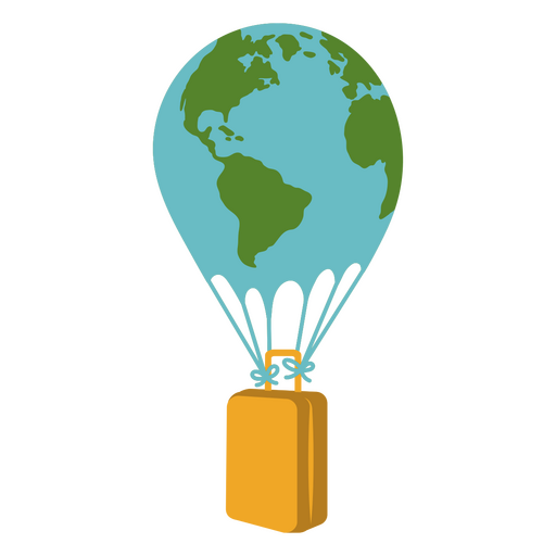 Koffer auf einem Heißluftballon mit der Erde darauf PNG-Design