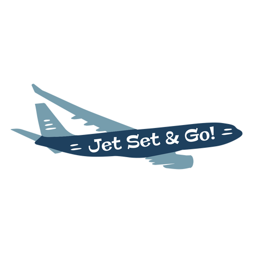 Avión azul con las palabras jet set y súbete. Diseño PNG