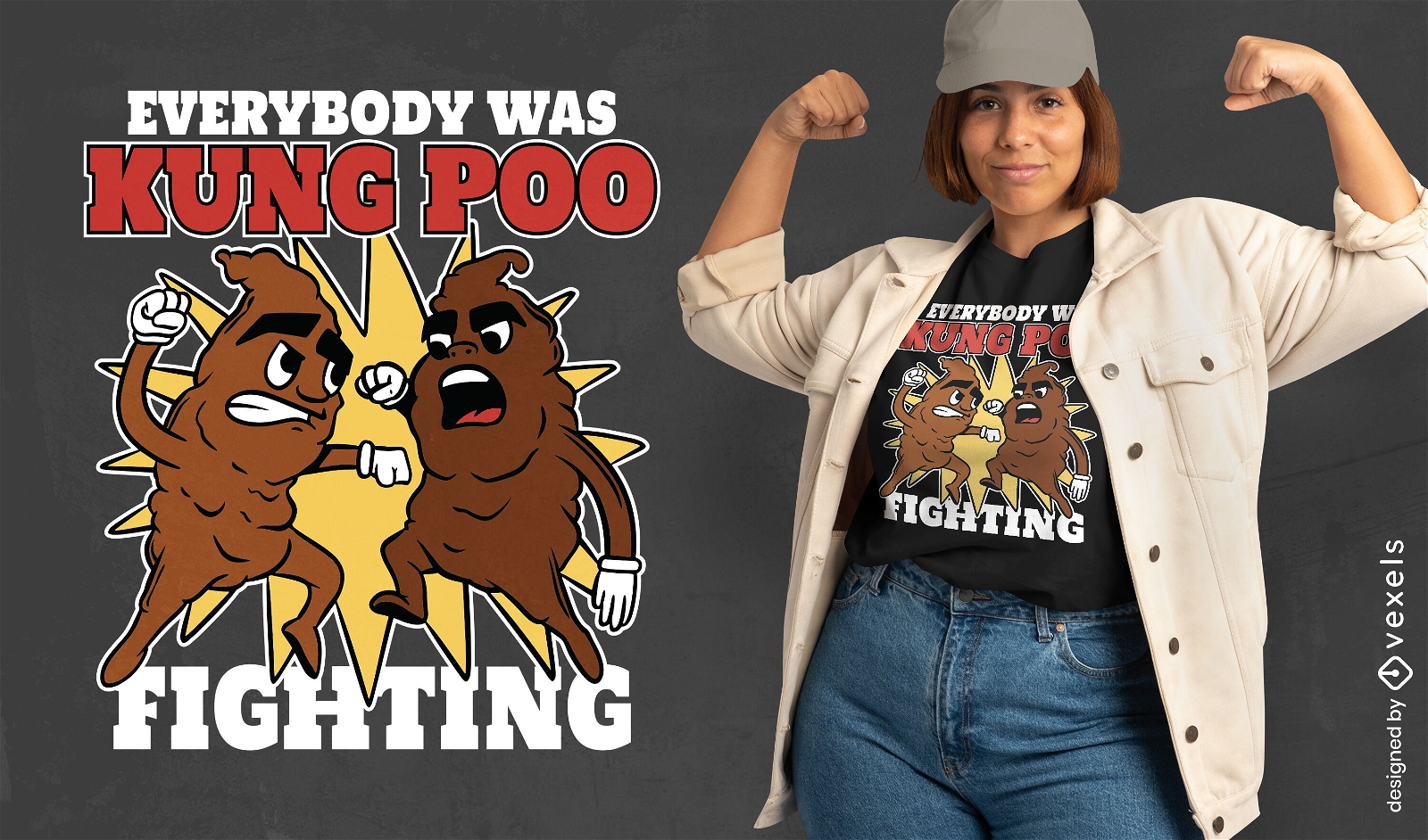 Design de camiseta com humor e luta kung poo