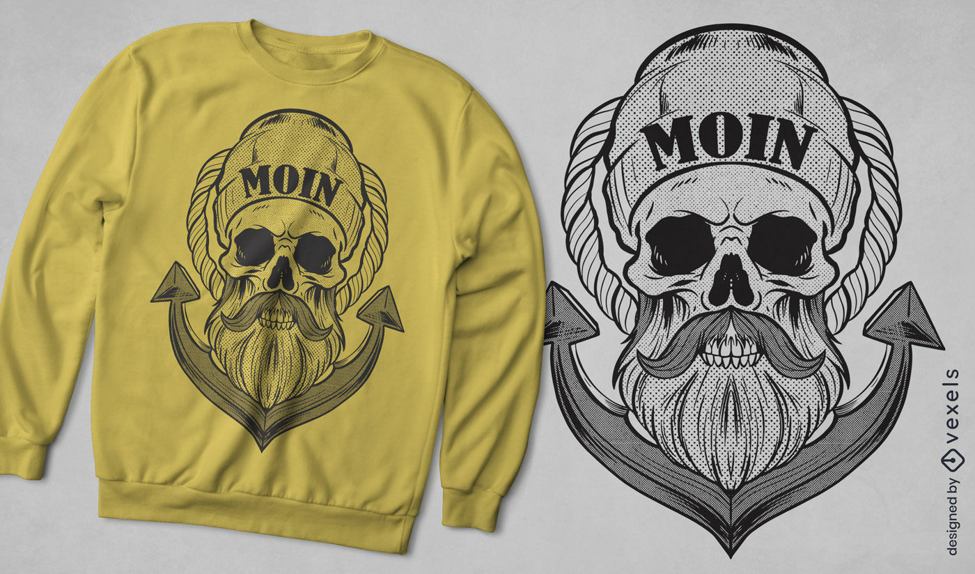 Diseño de camiseta de calavera pirata náutica.