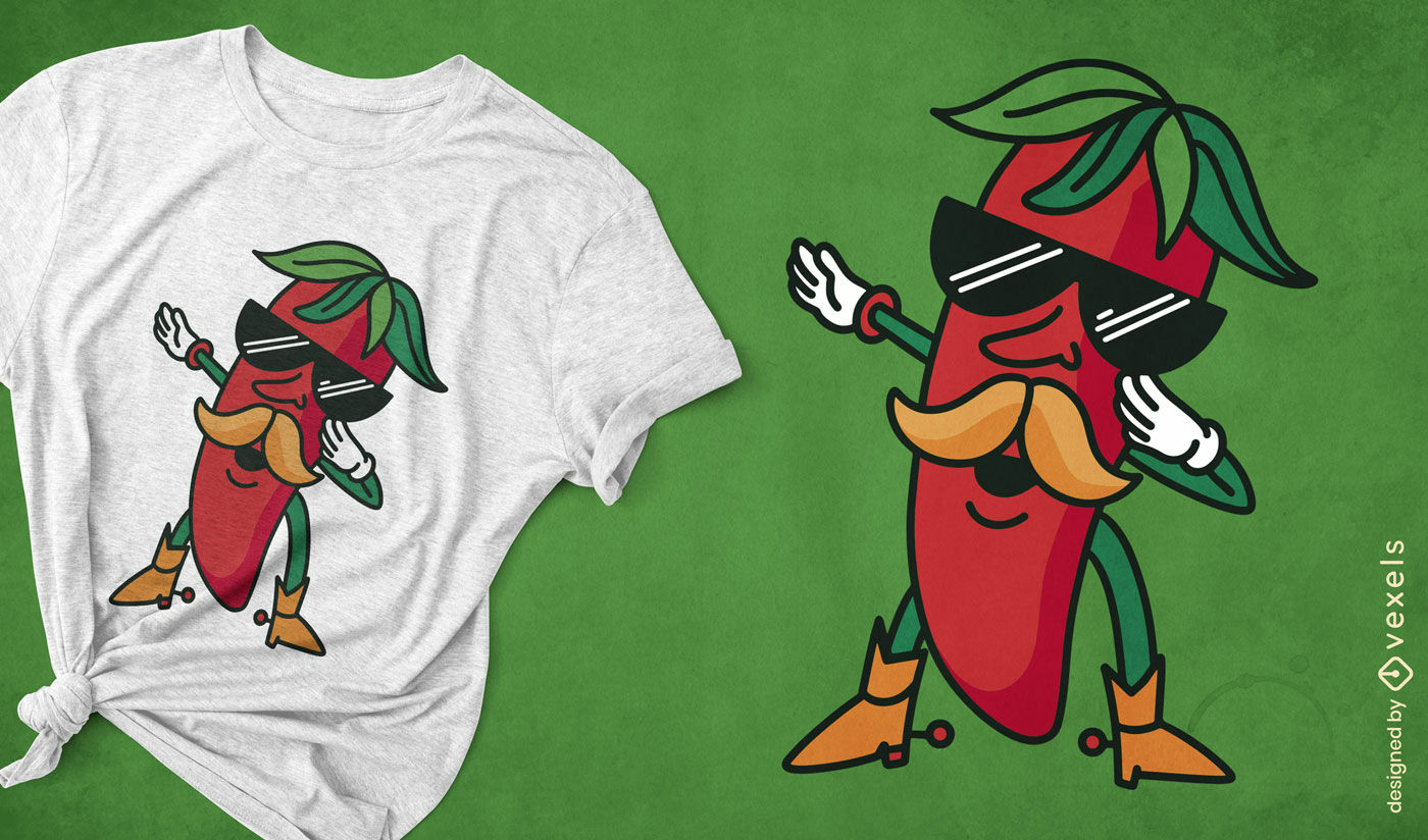 Diseño de camiseta de personaje de chile picante.